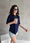 Lacivert Modal Oval Kesim Kısa Kollu Tişört
