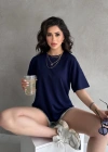 Lacivert Modal Oval Kesim Kısa Kollu Tişört