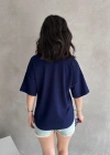 Lacivert Modal Oval Kesim Kısa Kollu Tişört