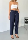 Lacivert Tensel Havuç Model Çımalı Kadın Pantolon