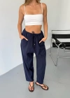 Lacivert Tensel Havuç Model Çımalı Kadın Pantolon