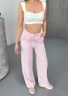 Pembe Su Yolu Çizgili Kumaş Pantolon