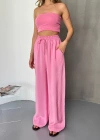 Pembe Tensel Kumaş Palazzo Kadın Pantolon