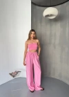 Pembe Tensel Kumaş Palazzo Kadın Pantolon
