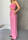 Pembe Tensel Kumaş Palazzo Kadın Pantolon