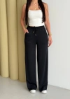 Siyah Modal Kumaş Bol Paça Pantolon