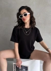 Siyah Modal Oval Kesim Kısa Kollu Tişört