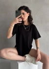Siyah Modal Oval Kesim Kısa Kollu Tişört