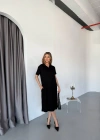 Siyah Polo Yaka Modal Kadın Elbise