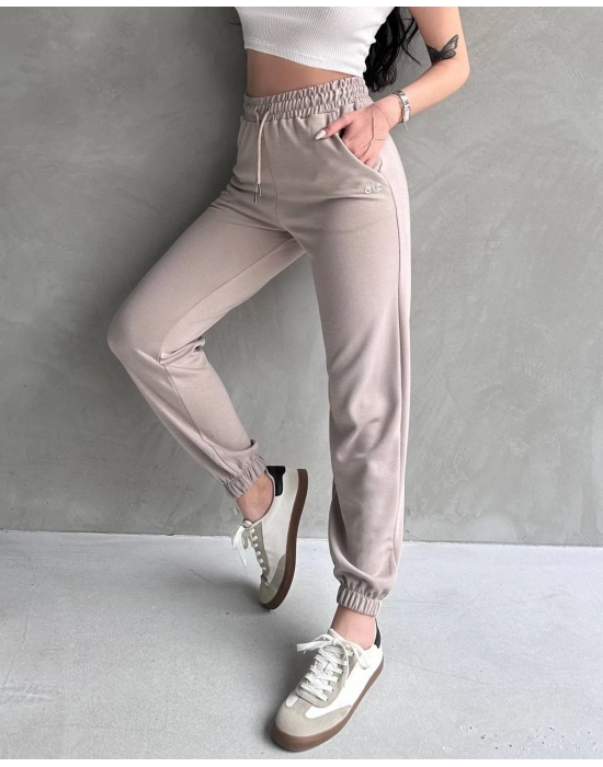 Bej Alo Model Lastikli Modal Kumaş Eşofman