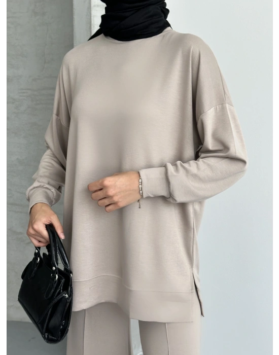 Bej Çımalı Modal Tesettür Alt Üst Takım