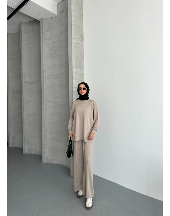 Bej Çımalı Modal Tesettür Alt Üst Takım