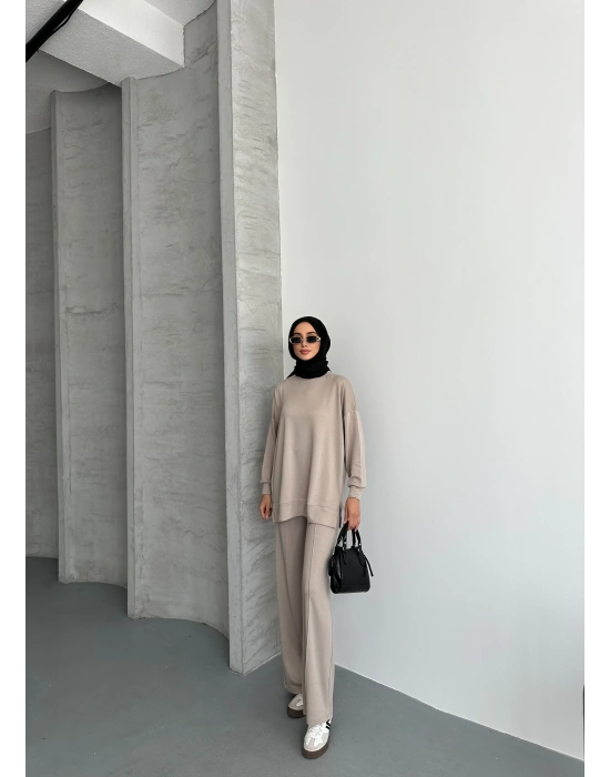 Bej Çımalı Modal Tesettür Alt Üst Takım