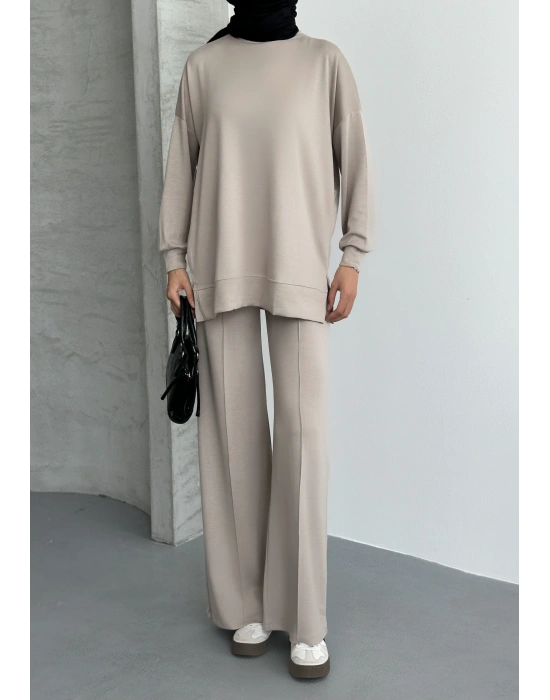 Bej Çımalı Modal Tesettür Alt Üst Takım