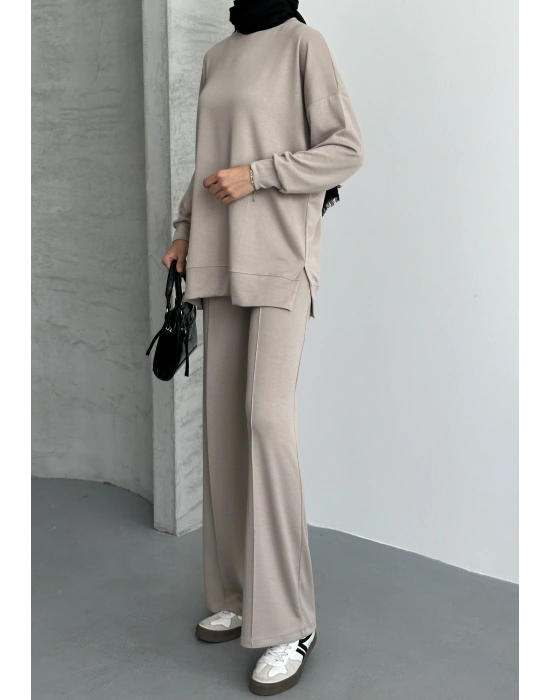 Bej Çımalı Modal Tesettür Alt Üst Takım