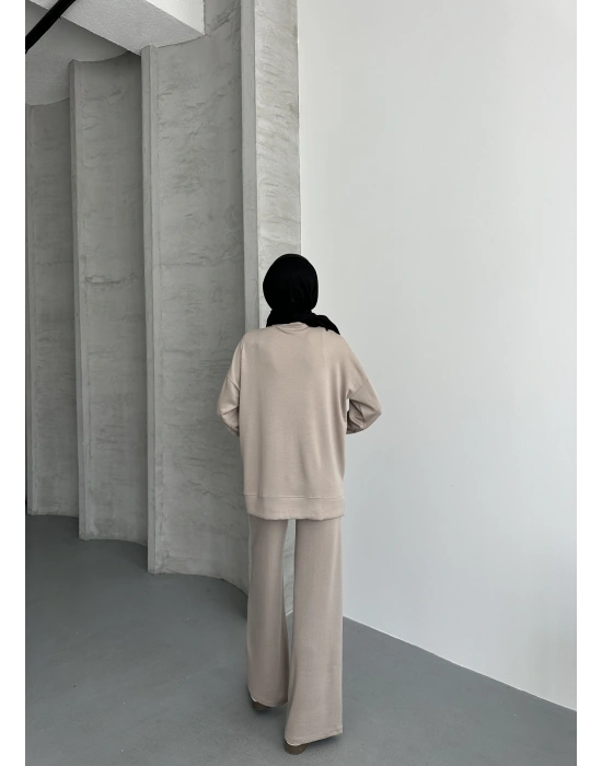 Bej Çımalı Modal Tesettür Alt Üst Takım