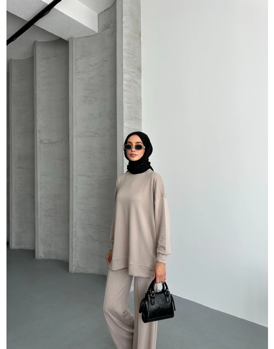 Bej Çımalı Modal Tesettür Alt Üst Takım