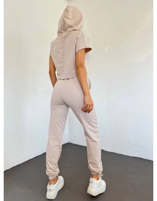 Bej Lastikli Paça Kompak Eşofman