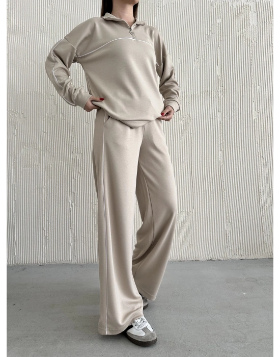 Bej Modal Ara Biyeli Yarım Fermuarlı Takım