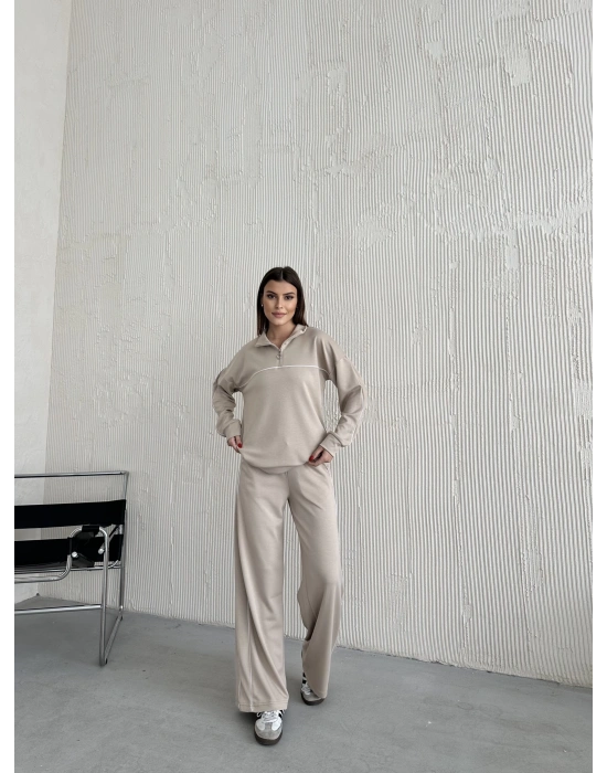 Bej Modal Ara Biyeli Yarım Fermuarlı Takım