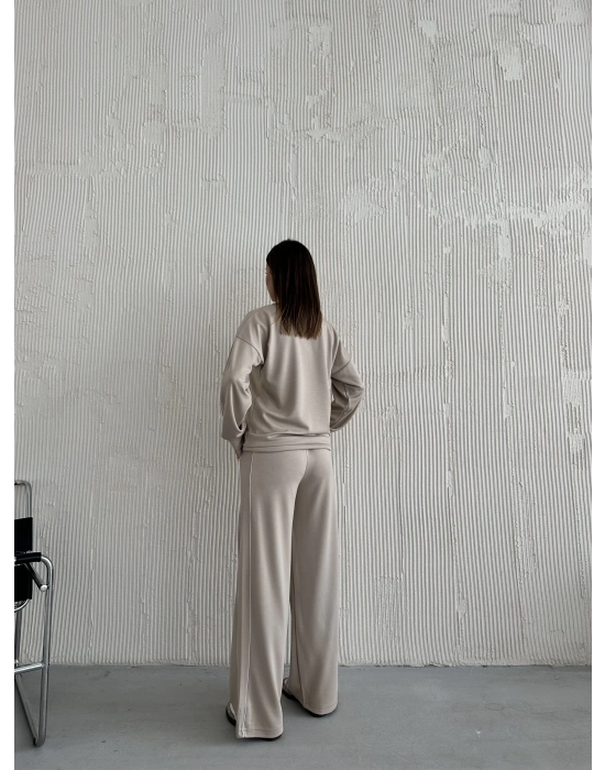 Bej Modal Ara Biyeli Yarım Fermuarlı Takım