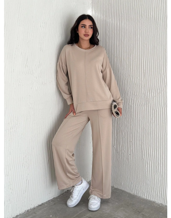 Bej Modal Çıma Detaylı Alt Üst Bayan Takım