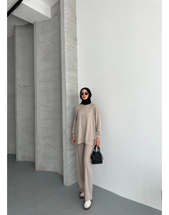 Bej Modal Çımalı Kadın Uzun Alt Üst Takım