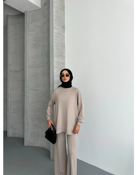 Bej Modal Çımalı Kadın Uzun Alt Üst Takım