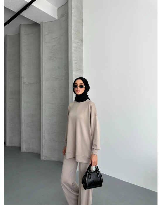 Bej Modal Çımalı Kadın Uzun Alt Üst Takım