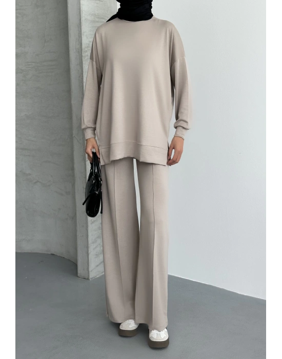 Bej Modal Çımalı Kadın Uzun Alt Üst Takım