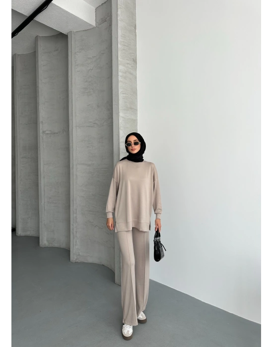 Bej Modal Çımalı Kadın Uzun Alt Üst Takım