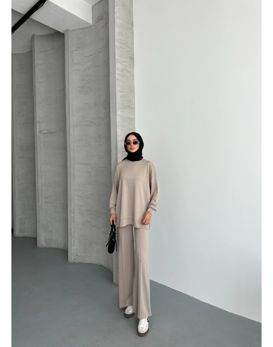 Bej Modal Çımalı Kadın Uzun Alt Üst Takım