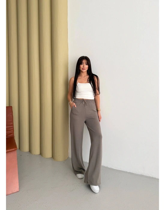 Bej Modal Kumaş Bol Paça Pantolon