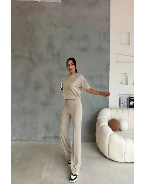 Bej Oys Model Çımalı Pantolon