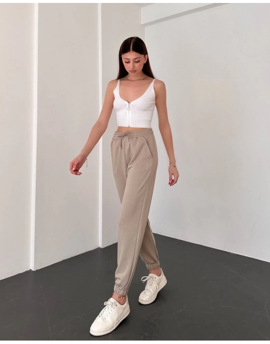 Bej Oys Model Lastikli Modal Kumaş Eşofman