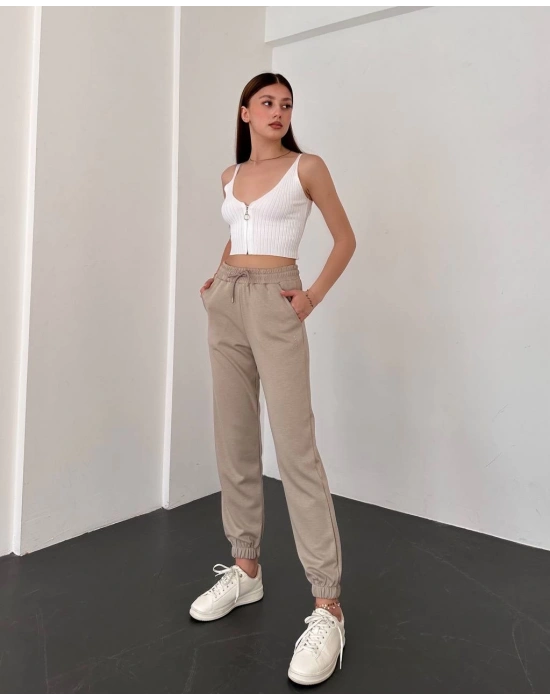 Bej Oys Model Lastikli Modal Kumaş Eşofman