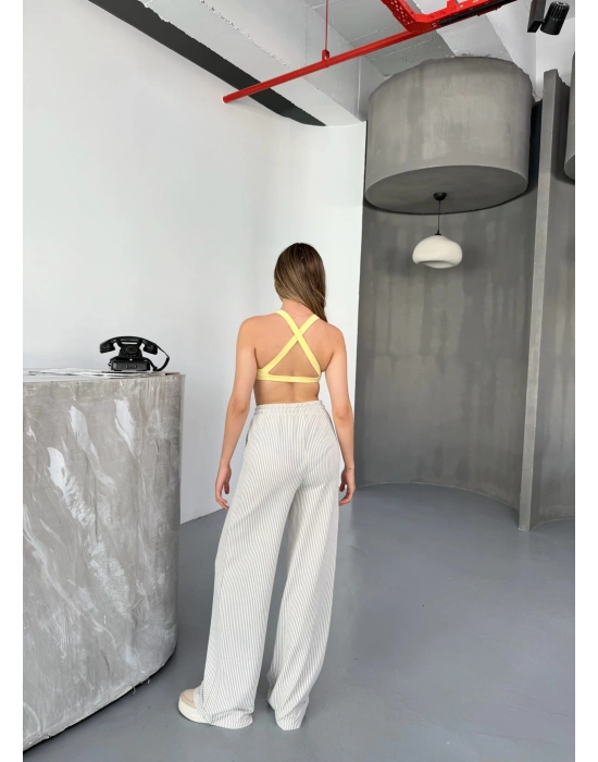 Bej Su Yolu Çizgili Kumaş Pantolon