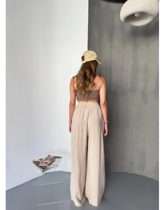 Bej Tensel Kumaş Palazzo Kadın Pantolon