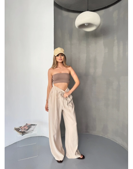Bej Tensel Kumaş Palazzo Kadın Pantolon