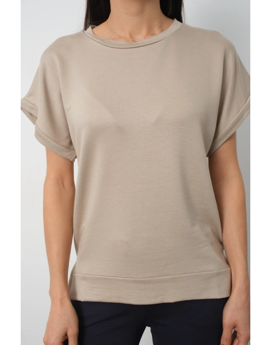 Bej Yarasa Kol Yırtmaç Detaylı Oys Model Tişört