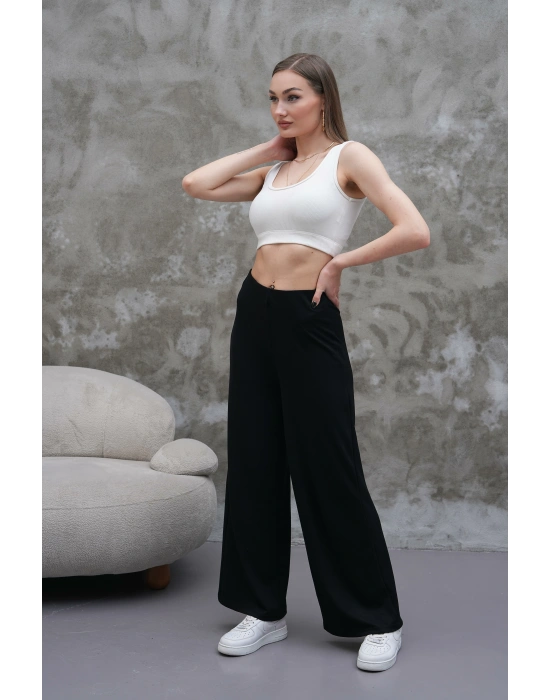 Siyah Zara Bel Kadın Bol Paça Pantolon