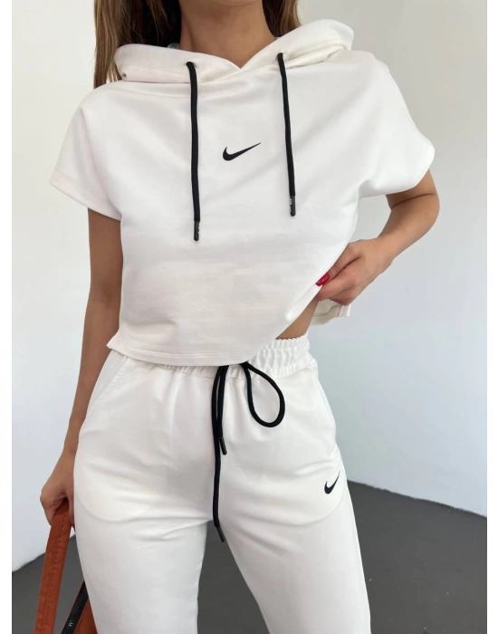 Beyaz Lastikli Paça Kompak Eşofman