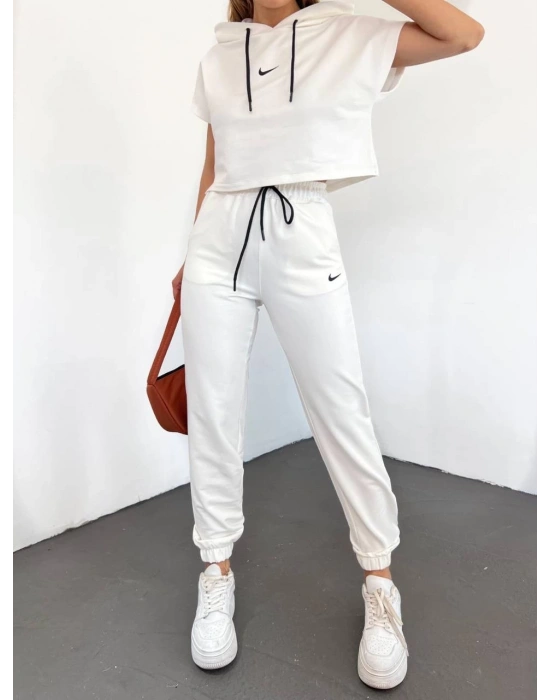 Beyaz Lastikli Paça Kompak Eşofman