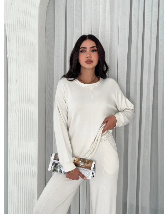 Beyaz Modal Çıma Detaylı Alt Üst Bayan Takım