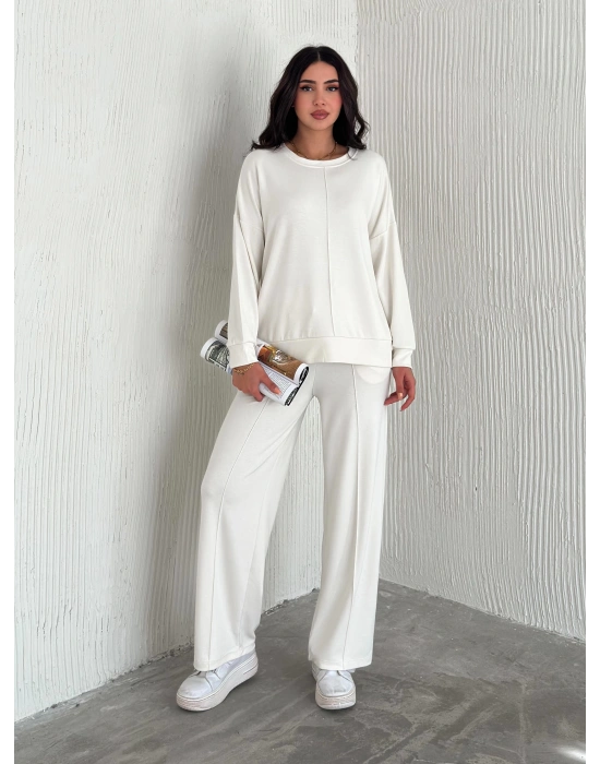 Beyaz Modal Çıma Detaylı Alt Üst Bayan Takım
