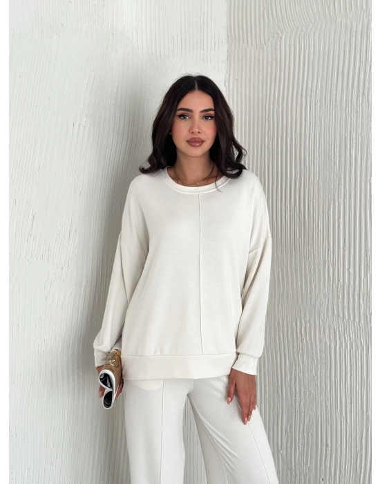 Beyaz Modal Çıma Detaylı Alt Üst Bayan Takım