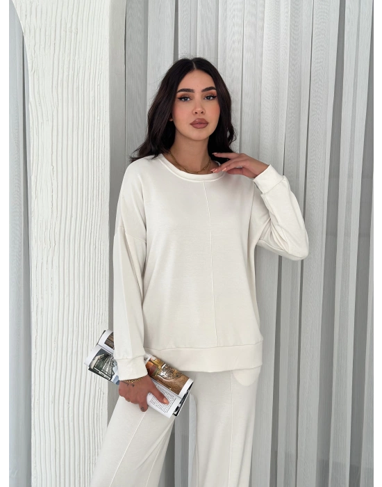 Beyaz Modal Çıma Detaylı Alt Üst Bayan Takım