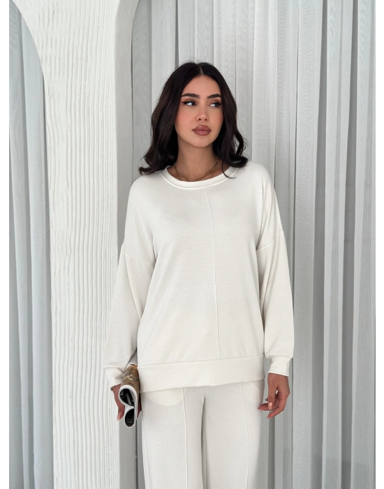 Beyaz Modal Çıma Detaylı Alt Üst Bayan Takım