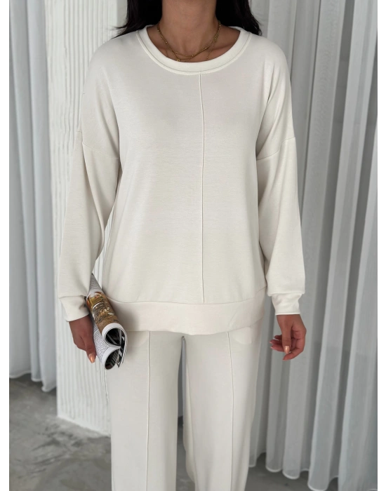 Beyaz Modal Çıma Detaylı Alt Üst Bayan Takım