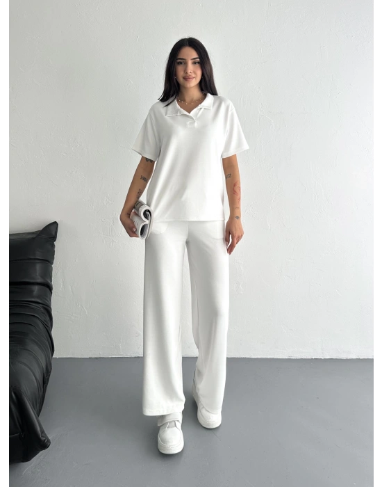Beyaz Polo Yaka Modal Takım